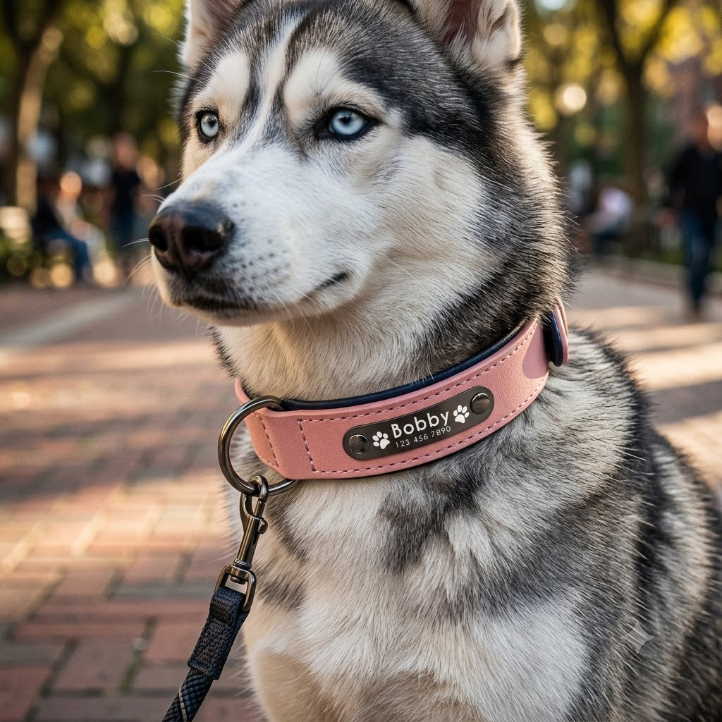 Coleira de Couro Personalizadas para Cães - MimoCao