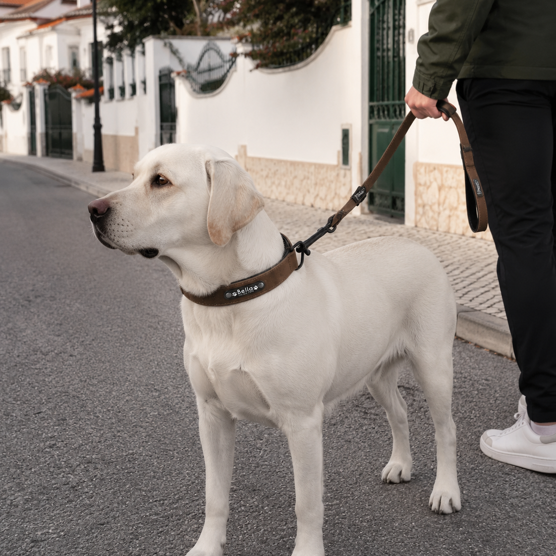 Coleira e Guia de Couro Personalizadas para Cães - MimoCao