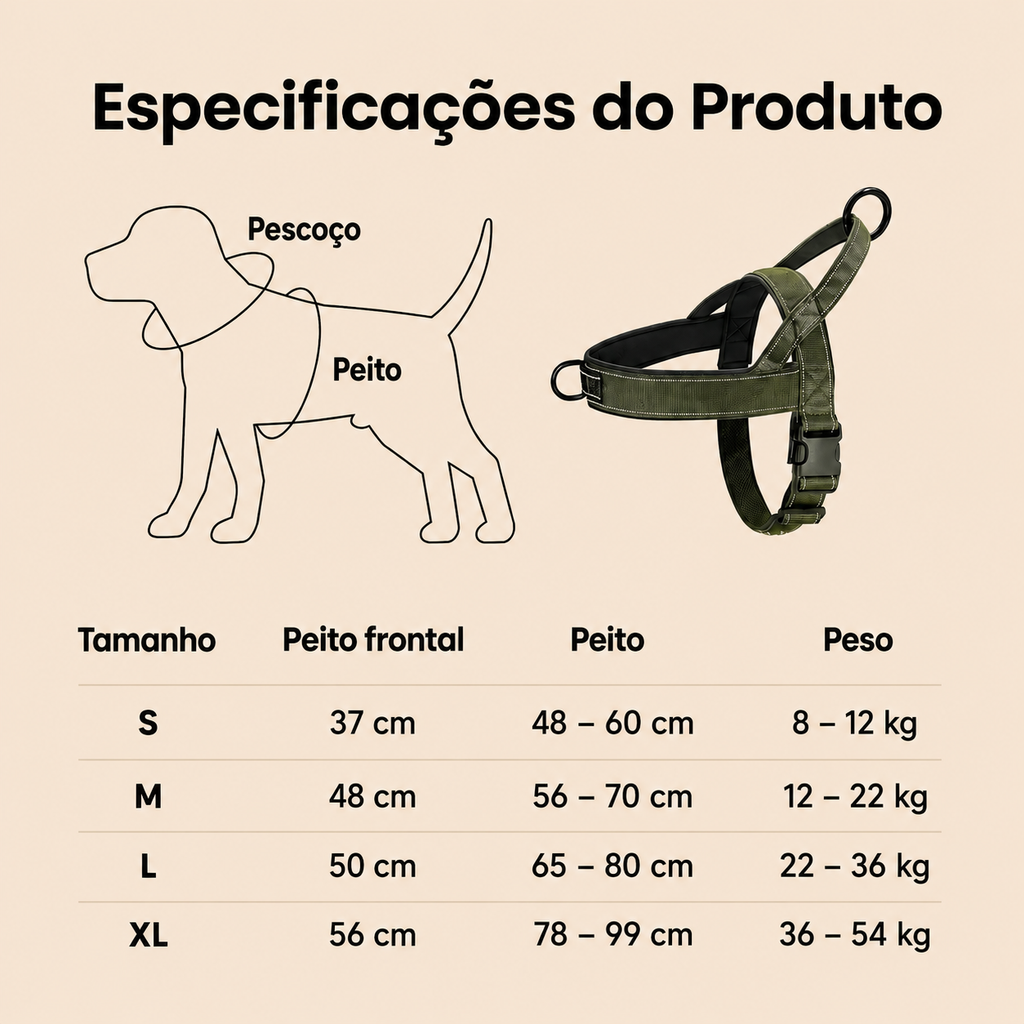 Peitoral Tático Anti-Puxão para Cães de Pequeno , Médio e Grande Porte - MimoCao