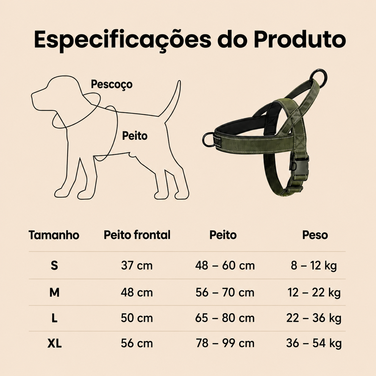Peitoral Tático Anti-Puxão para Cães de Pequeno , Médio e Grande Porte - MimoCao