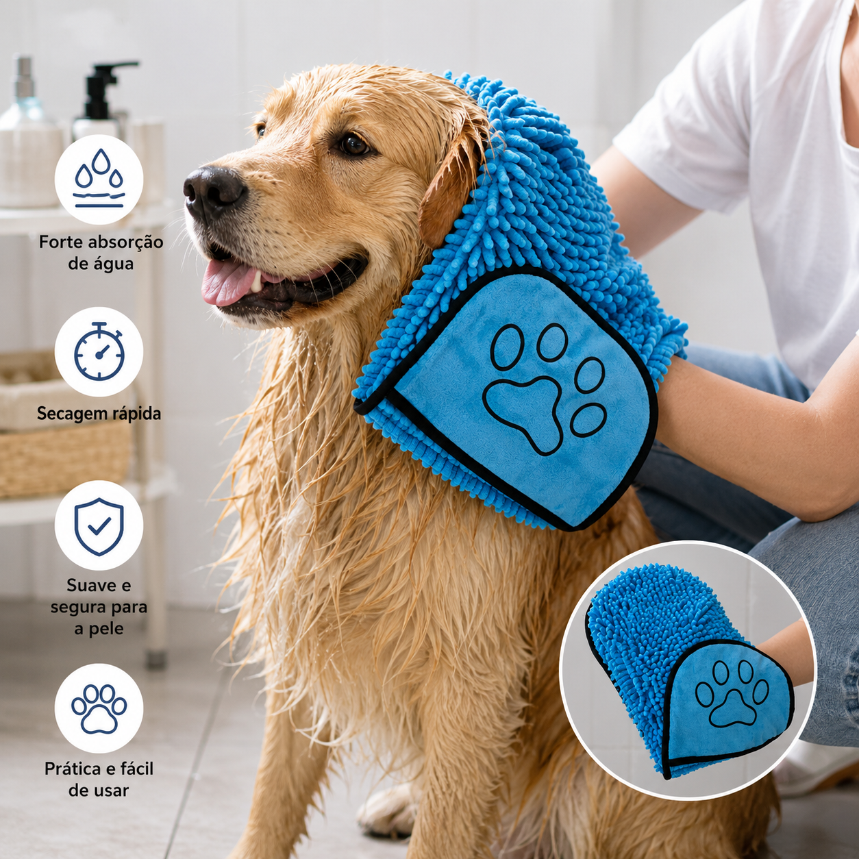 Toalha de Banho Super Absorvente Para Cães de Pequeno e Médio Porte  - MimoCao