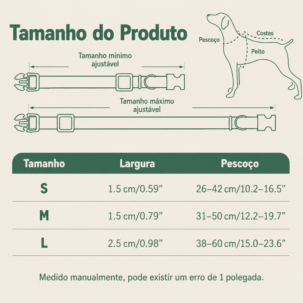 Coleira Ajustável para Cães Pequenos, Médios e Grandes - MimoCao