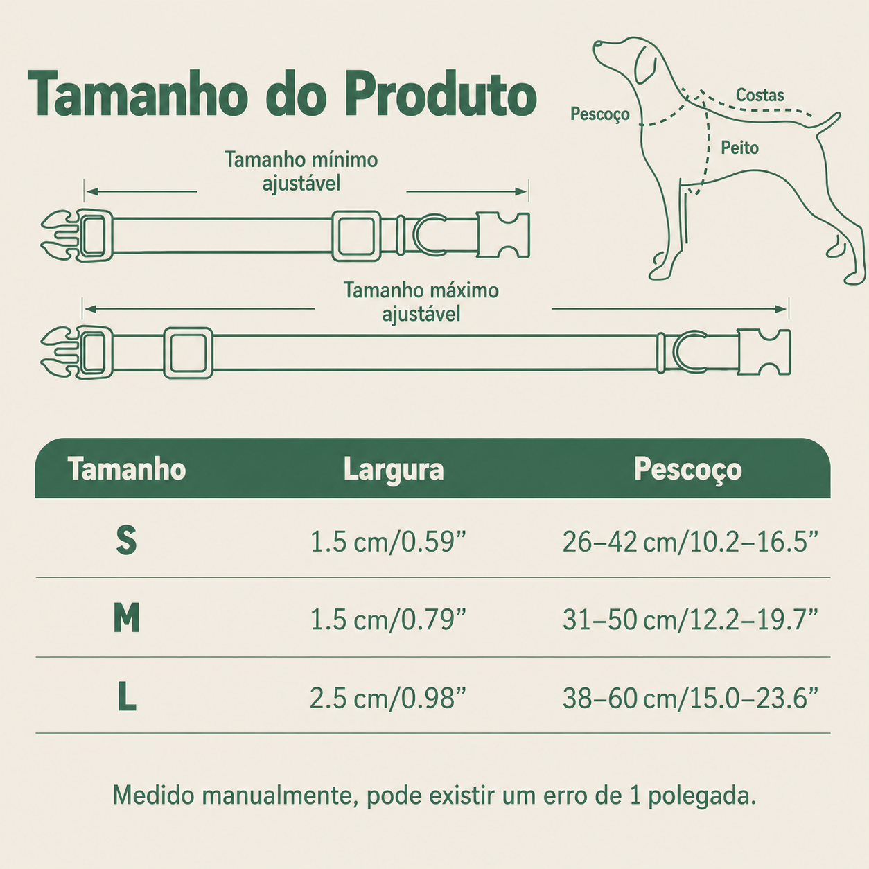 Coleira Ajustável para Cães Pequenos, Médios e Grandes - MimoCao
