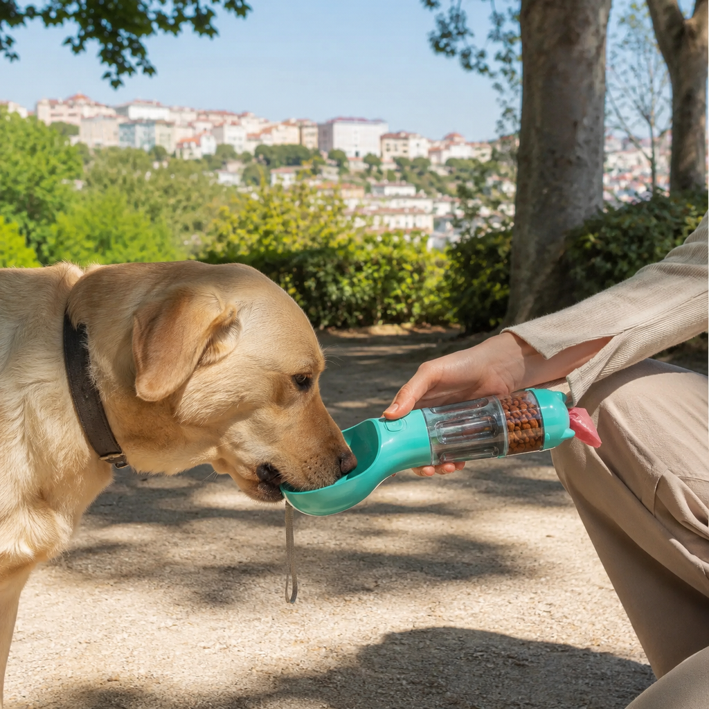 Garrafa Comedouro e Bebedouro Portátil para Cães - MimoCao