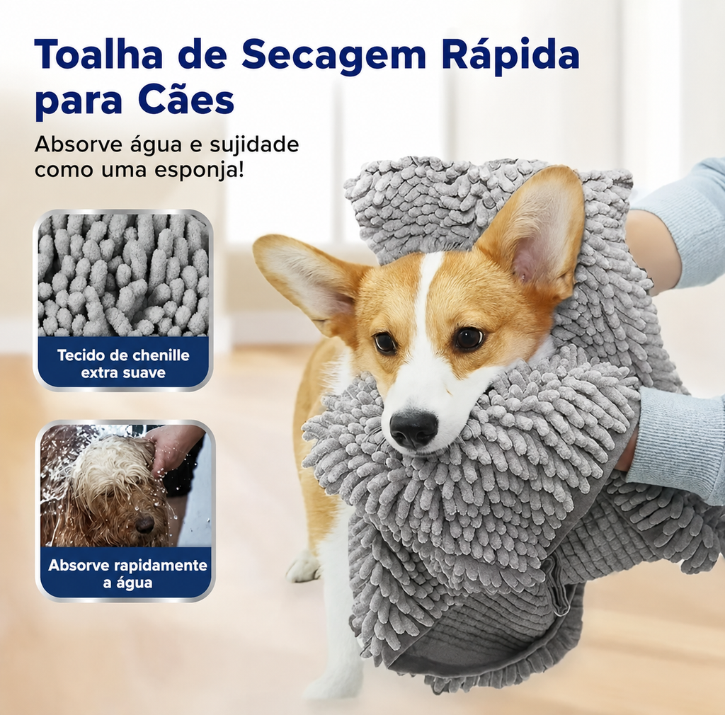 Toalha de Banho Super Absorvente Para Cães de Pequeno e Médio Porte  - MimoCao