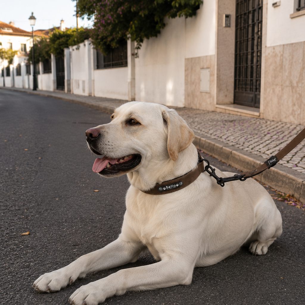 Coleira e Guia de Couro Personalizadas para Cães - MimoCao