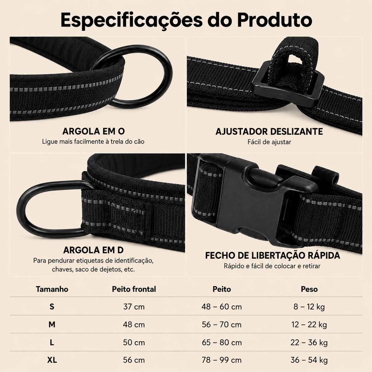 Peitoral Tático Anti-Puxão para Cães de Pequeno , Médio e Grande Porte - MimoCao