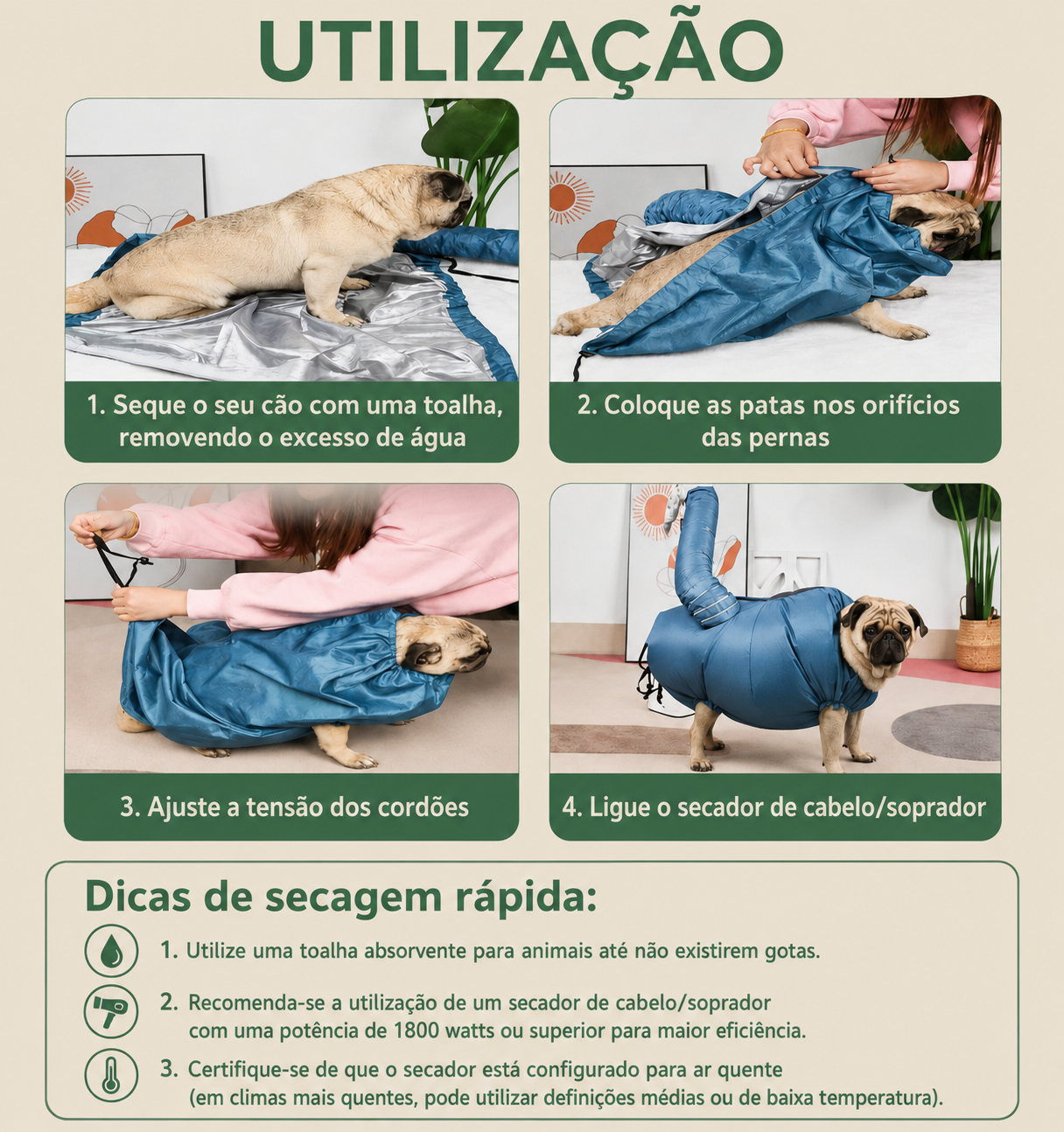 Saco Secador para Cães Portátil e Dobrável - MimoCao